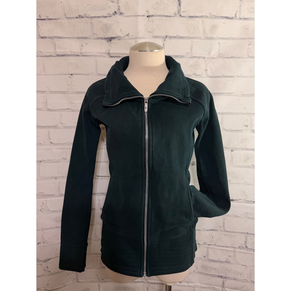 Lululemon Forest Green Full Zip Funnel Neck Jacket with Interior Pockets Size 6